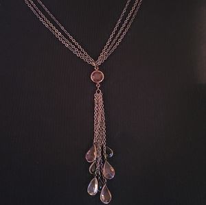 Pewter tone necklace with black, light gray and clear beads